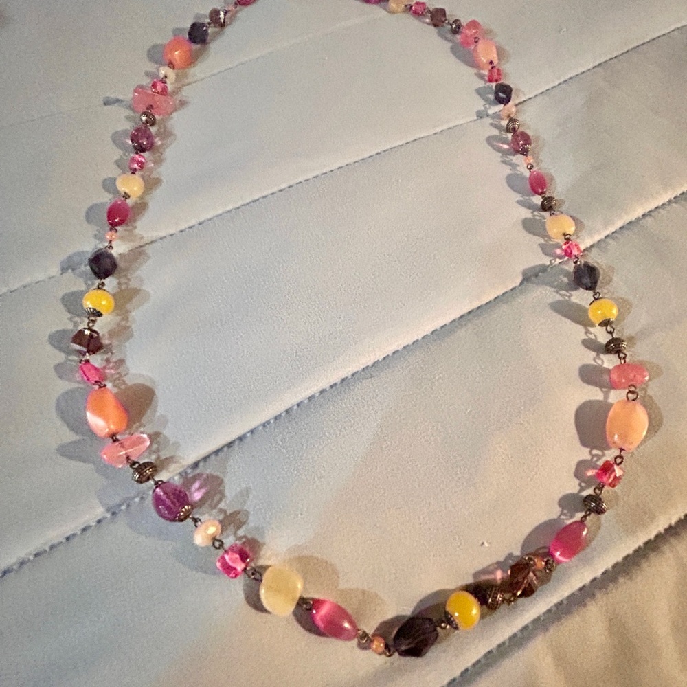 Premier Designs Vibrant Beaded Necklace with Pink, Purple, and Yellow Accents